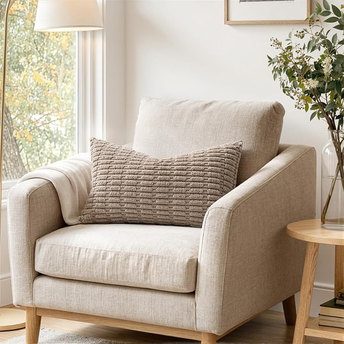 MIULEE Lumbar Corduroy Decorative Throw Pillow Covers 24x14 Light Brown | Pack - Image 2