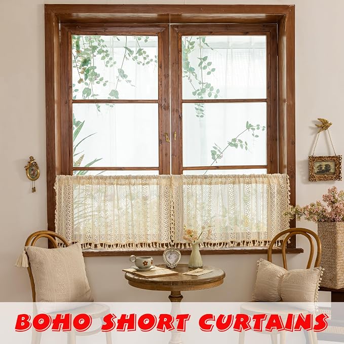 Sutuo Home Beige Boho Short Curtains - Image 5