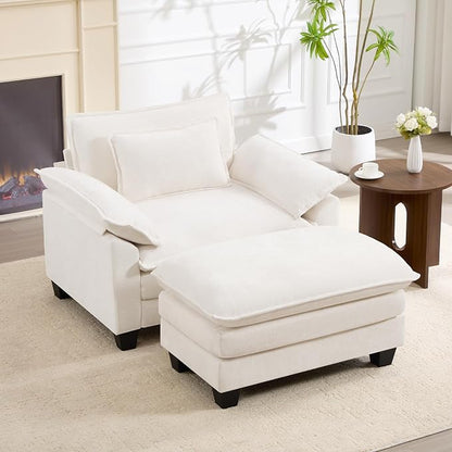 Oversized Accent Chair with Ottoman Set of 2, Upholstered Armchair with Extra - Image 3