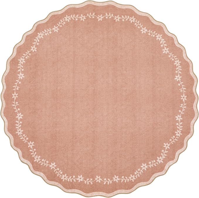 GarveeHome Large Round Rug 8ft Scalloped Washable Circle Living Room Rug | Soft by GarveeHome