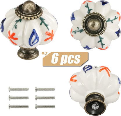 Ivory Pumpkin Knobs 6 Pack Ceramic Cabinet Knobs Vintage Drawer Pulls - Image 2