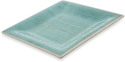 Carlisle FoodService Products Grove Reusable Plastic Plate Square Plate with Rim for Home and Restaurant, Melamine, 10.5 Inches, Aqua, (Pack of 12)
