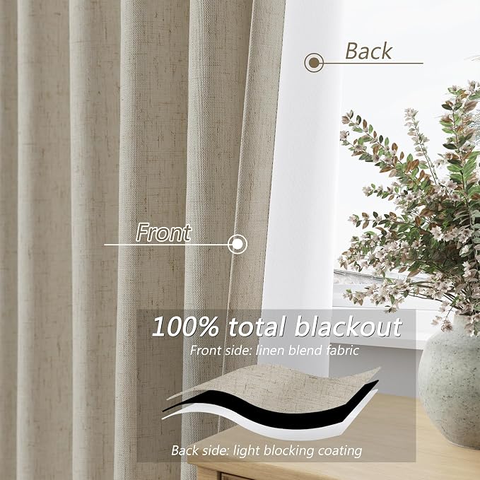 100% Blackout Linen Curtains for Bedroom 84 inches Long, Thermal Insulated Room - Image 4