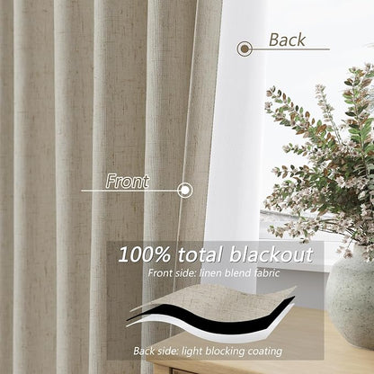100% Blackout Linen Curtains for Bedroom 96 inches Long 8 FT, Thermal Insulated - Image 4