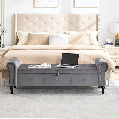 67" Storage Bench for Bedroom, Velvet End of Bed Bench, King Size Bench - Image 3