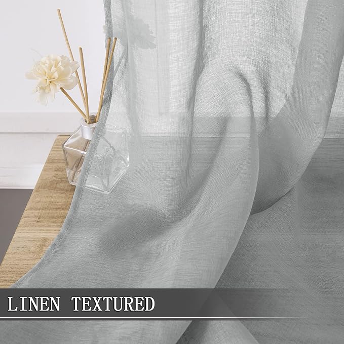 Tollpiz Sheer Curtains Bedroom Linen Textured Curtain Sheers Light Filtering - Image 2