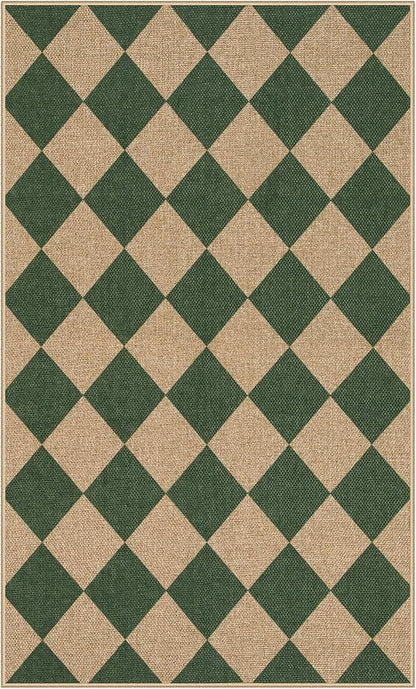 Lahome Checkered Easy Jute 3x5 Outdoor Patio Rug, Washable Rugs Green | Front - Image 8