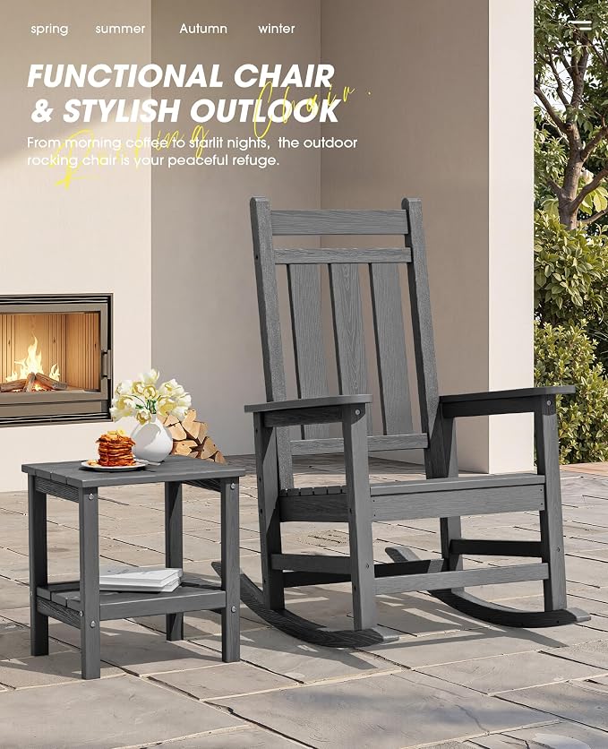 KINGYES Oversized Outdoor Rocking Chair, All-Weather Patio Rocking Chairs - Image 7
