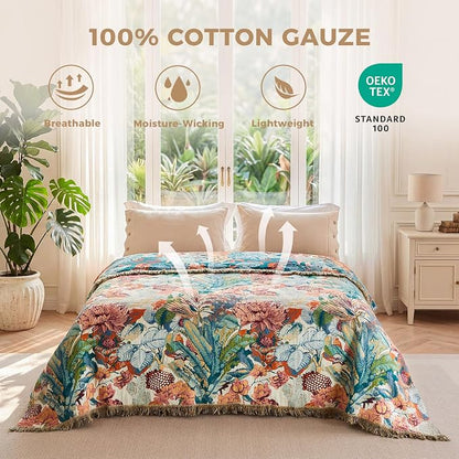 LUTBM Boho Throw Blanket for Bed Cotton Summer Blankets Twin Size for Bedroom - Image 2