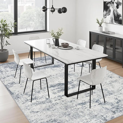 10x14 Area Rug Living Room: Modern Washable Soft Carpet Blue Grey | - Image 4
