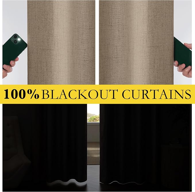 NICETOWN Short 100% Blackout Curtains 63" Long, Linen Blend Drapes - Image 3