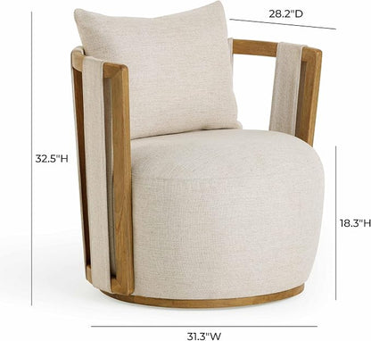 First of a Kind Swivel Chair in Cream Linen - Image 2