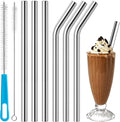 6 Pack Metal Smoothie Straw, 0.47''Extra Wide Stainless Steel Reusable Straws with 2 Straw Brush for Milkshake, Bubble tea