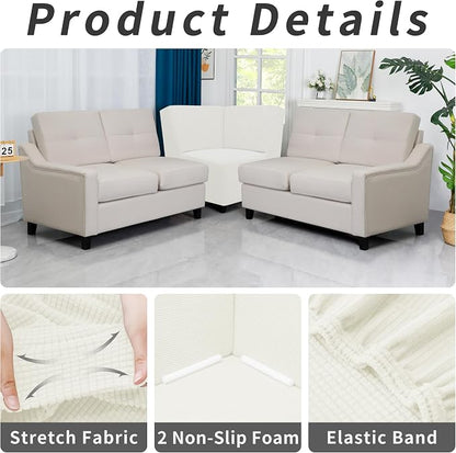 Easy-Going Stretch Soft Sectional Corner Sofa Couch Slipcover Cream | 1-Piece - Image 4