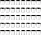 Novelinks 4 Ounce Plastic Jars with Black Lids - Refillable Round Clear Containers for Kitchen & Household Storage - BPA Free (40 Pack)