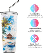 THILY Vacuum Insulated Stainless Steel Tumbler Travel Mug 26 oz Coffee Cup with 2 Lids and Straws, Splash Proof, Reusable, Keep Iced Drinks Cold, Coastal Breeze