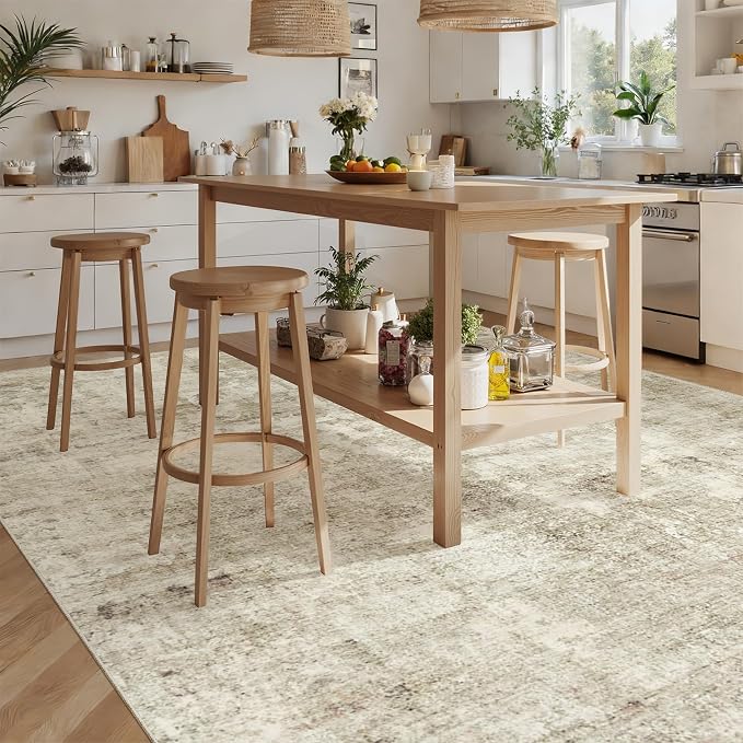 Soalmost Abstract Rug 8x12 Large Living Room Area Rugs Washable Beige/Gray | - Image 4