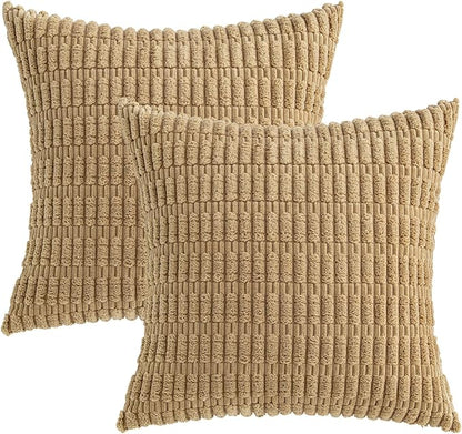 MIULEE Euro Sham Corduroy Decorative Throw Pillow Covers 22x22 Khaki | Pack of - Image 6