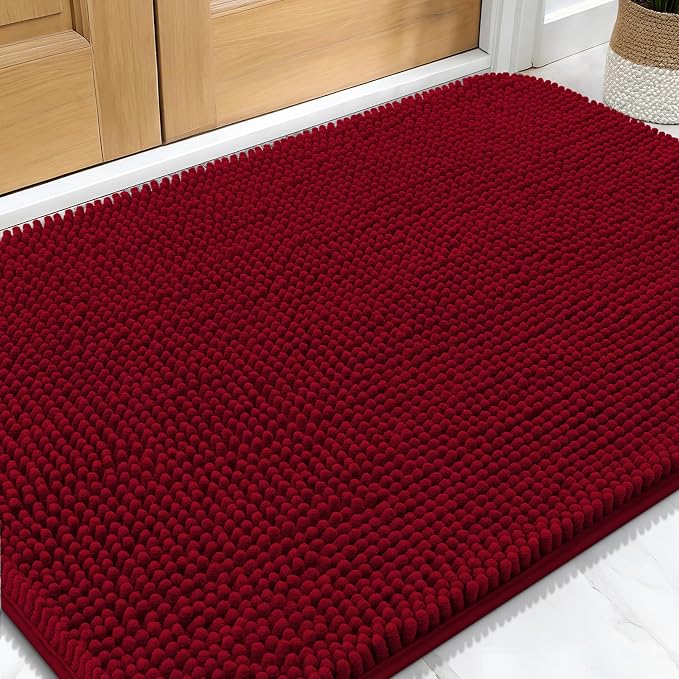 OLANLY Dog Door Mat for Muddy Paws 32x20, Super Absorbent Chenille Mud Mat | Red by OLANLY