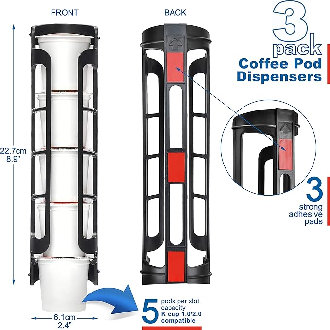 STORAGENIE Coffee Pod Holder Side Mount K Cup Pods Organizer compatible with Keurig Coffee Makers, Space Saving Kcup Storage, Perfect for Small Counters (3 Pack/For 15 K-Cups, Black)