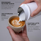 Subminimal FlowTip Handless Jug | Stovetop Milk Frothing, Foaming Pitcher for Premium Barista-Style Coffee | Cappuccino & Latte Art Pouring Jug with Ergonomic Heat Resistant Handle | 450ml, White