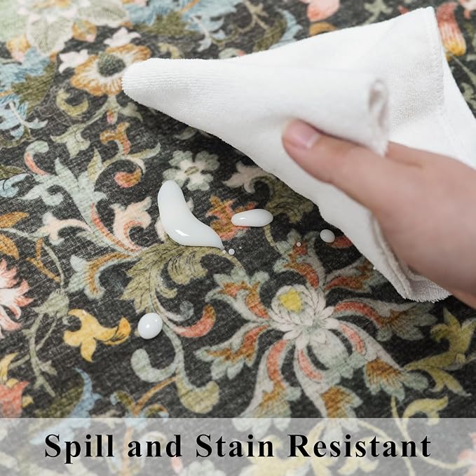 3x6 Washable Hallway Area Rugs: Vintage Floral Entryway Kitchen Runner Rug - Image 4