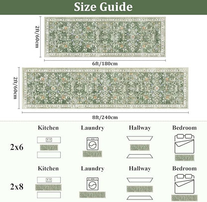 Yamaziot 2x10 Washable Hallway Runner Rug Non Slip Floral Carpet, Sage Green | - Image 2