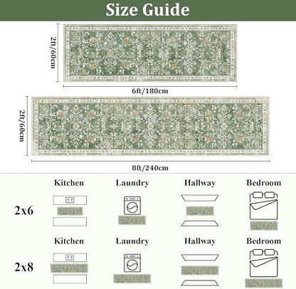 Yamaziot 2x6 Washable Hallway Runner Rug Non Slip Floral Carpet, Sage Green | - Image 2
