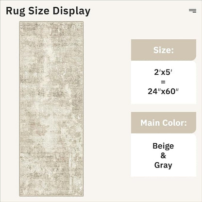 Soalmost Abstratc Runner Rug 2x5 Washable Kitchen Entry Runners Beige/Gray | - Image 5