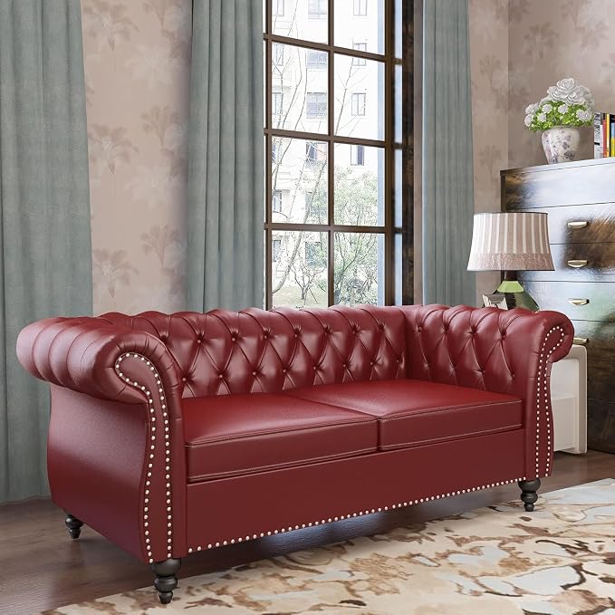 Mid-Century 2 Seater Sofa, Faux Leather Loveseat by YUCHIATHSoulFurniture