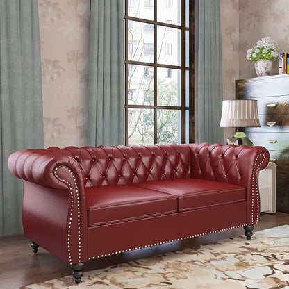 Mid-Century 2 Seater Sofa, Faux Leather Loveseat by YUCHIATHSoulFurniture