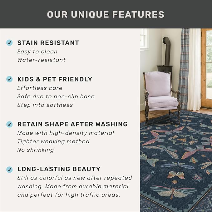 Washable 3x4 Entryway Rug, Non Slip Vintage Area Rug - Image 6