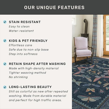 Dark Blue Vintage Playroom Round Rug 6ft, Washable Soft Area Rug - Image 7