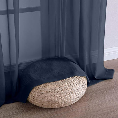 Navy Blue Sheer Curtain 90 Inches Long 2 Panels Set, Solid Filmy Drapes - Image 8