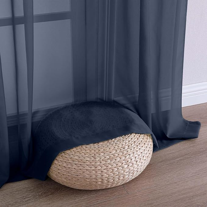 Sheer Navy Blue Curtains, Sheer Curtains 63 inch Length 2 Panels Set, Rod - Image 8