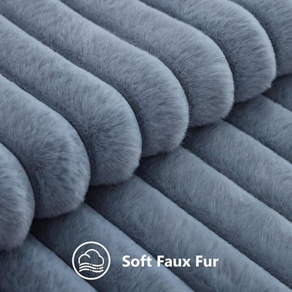 decorUhome Fall Faux Fur Throw Pillow Covers 18x18 Set of 2 Grey Blue | - Image 2
