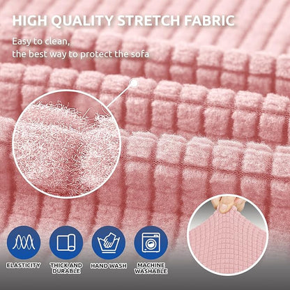 Stretch Couch Covers for Sofa, 3 Cushion Couch Slipcover, Dusty Pink | 1-Piece - Image 5