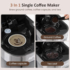 SUNVIVI Iced Coffee Maker, Single Serve Coffee Maker with 3 Brewing Options for K Cup Pod or Ground Coffee, 30oz Removable Water Reservoir & Reusable Filter, Ideal for Home & Office, Black