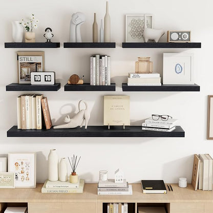 Acovy 32 Inch Floating Shelves, 3D Textured Wood Grain, Wooden Shelves - Image 8