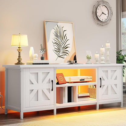 YITAHOME TV Stand with LED Lights & Charging Station, Farmhouse Entertainment - Image 6