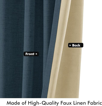 MIULEE 100% Blackout Linen Curtains 42 x 96 Inch Navy Blue 2 Panels | Thermal - Image 6