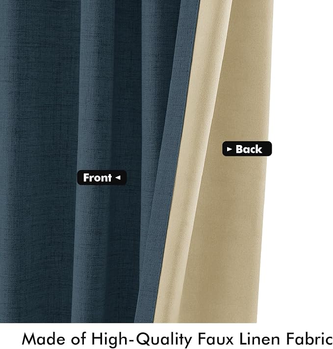 MIULEE 100% Blackout Linen Curtains 42 x 63 Inch Navy Blue 2 Panels | Thermal - Image 6