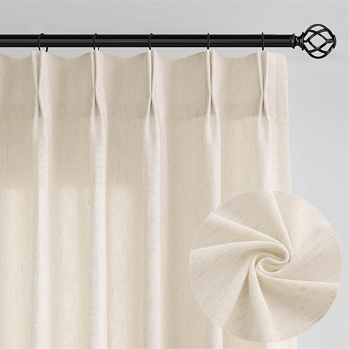 Extra Wide Pinch Pleat 100 x 84 Inch Linen Curtains Light Filtering | Semi Sheer - Image 8