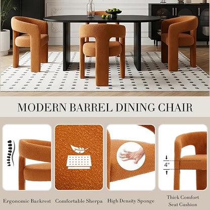 Modern Sherpa Dining Chairs Set of 2, Upholstered Barrel Chairs - Image 4