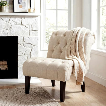 Mid Century Modern Accent Chair, Button Tufted Armless Lounge Chair, - Image 3