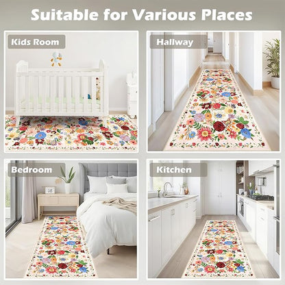 Beige Floral Hallway Runner Rug 2x6 - Image 7