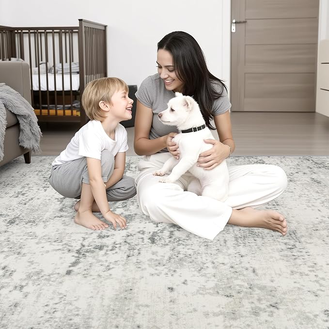10x12 Area Rug Living Room: Modern Washable Indoor Soft Carpet Gray | - Image 9