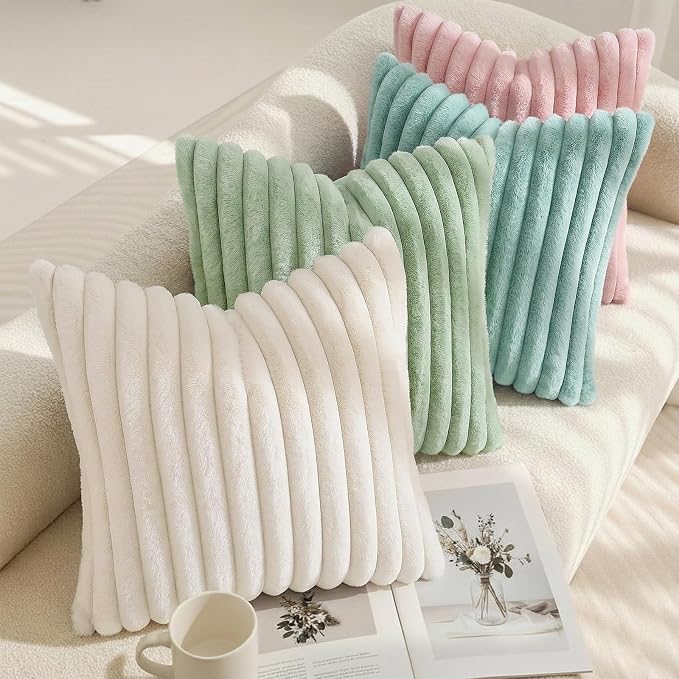 decorUhome Fall Faux Fur Throw Pillow Covers 22x22 Set of 2 Aqua | Decorative - Image 7