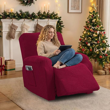 Oversized Recliner Chair Covers, 4-Piece Stretch Geometric Strokes Jacquard - Image 5