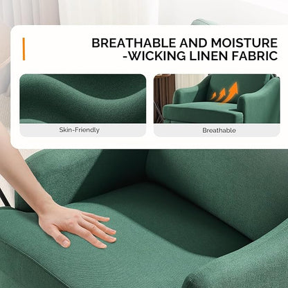 VINGLI Linen Fabric Accent Chair Green, Modern Upholstered Armchair, Comfy Sofa - Image 5